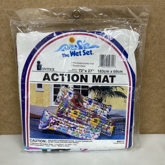 Vintage Intex The Wet Set Action Mat Beach Print Pool Float Style #59711 72”x27” - Picture 1 of 6